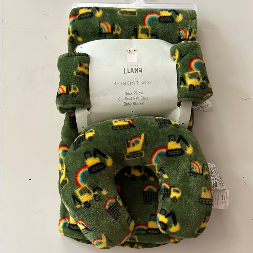 4 Piece Baby Travel Set includes Blanket Neck pillow and car seat belt cover